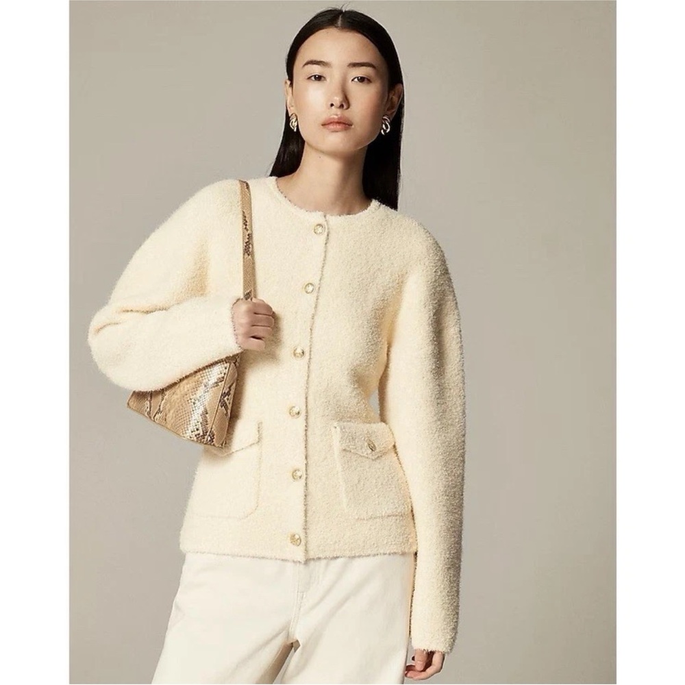 NWT J Crew cinch waist sweater jacket gold button eyelash sweater jacket dressy
